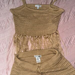 Fashion Nova Camel Knit Fringe Ensemble